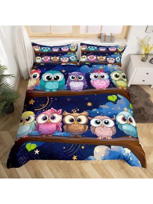 Set Copri Piumone Lenzuolo Federe Copripiumino Gufi Owls Duvet Cover BED0054B